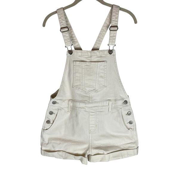 Old Navy cream denim short bib overalls shortalls size small - Picture 1 of 8